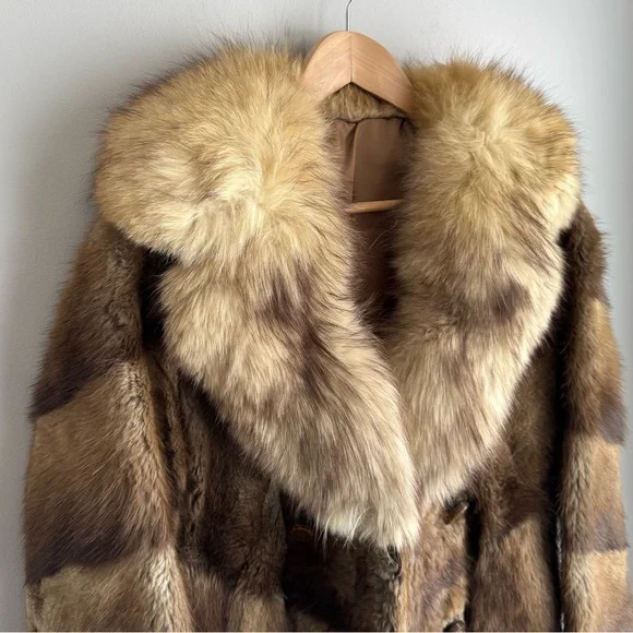Vintage 70s Penny Lane Raccoon Fur Coat Fox Collar XS/S Longline Boho Statement - Picture 5 of 16